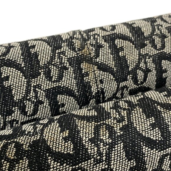 Auth DIOR/ChristianDior Trotteur - Dark Navy Cream Jacquard Leather Tote Bag - Picture 15 of 16